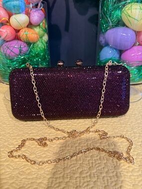 ✨ Burgundy Rhinestone Shoulder Bag w/ Chain Strap – Elegant Evening Clutch